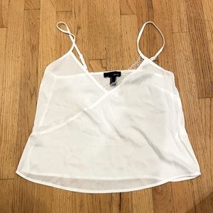 SBetro white, flowy tank with white lacy detail